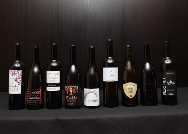 Os nove viños de garnacha, descubertos tras a cata./ Foto: Carlos G. Hervella.