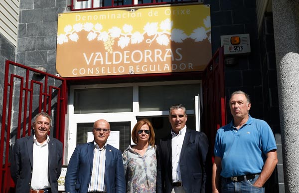 O presidentes dos consellos reguladores do viño na provincia, co presidente da Deputación, na entrada da sede do CRDO Valdeorras./ Foto: Carlos G. Hervella.