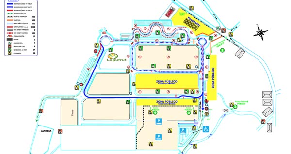 Plano da distribución dos espazos no polígono de San Cibrao, onde se levará a cabo o tramo espectáculo de mañá.