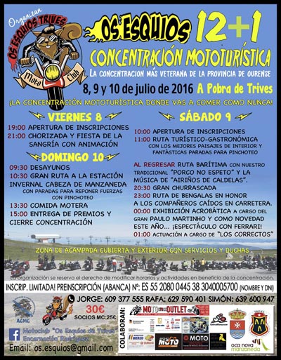 Cartaz da concentración mototurística Os Esquíos 2016.