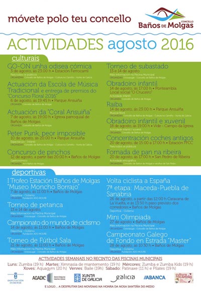 Cartel das actividades de agosto en Molgas.