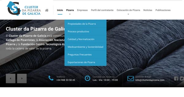 Detalle da páxina web do Clúster da Pizarra de Galicia.